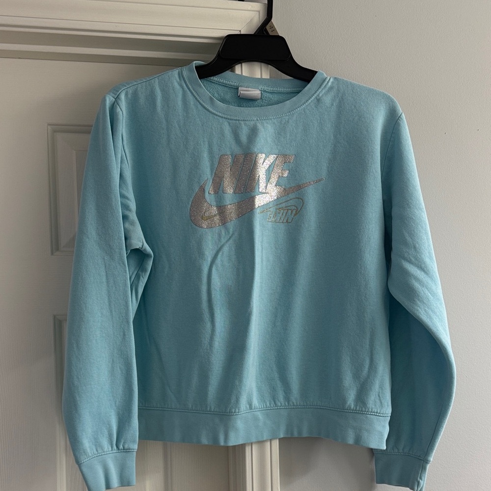 Nike Sky Blue Crewneck with Metallic Logo